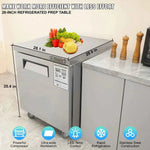Amocart 28in 48in Undercounter Worktop Refrigerator Stainless Steel Refrigerated Food Prep Station Fan Cooling for Bar
