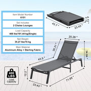Charger l'image dans la visionneuse de galerie, Amocart Chaise Lounge Chair Outdoor Aluminum Patio LoungeFolding Pool Lounge Recliner Full Flat for Patio Beach Pool Dark Grey
