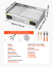 Bild in Galerie-Viewer laden, Amocart Commercial Electric Griddle 50-300°C Adjustable Temp Control, Stainless Steel Countertop Flat Top Grill for Steak Panc
