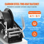 SucceBuy Hand Winch BoatTrailer Winch Heavy Duty Rope Crank Polyester Strap and Two-Way Ratchet Manual Operated Hand Crank Winch