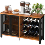 Bild in Galerie-Viewer laden, Amocart 47/55inch Industrial Bar Cabinet Wine Bar Cabinet Table with Wine Rack &amp; Glass Holder for Dining Living Room Rustic Oak
