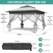 Load image into Gallery viewer, 13Feet Pop Up Gazebo Outdoor   Tent w/4 Netting Sidewall Auto Extending Eave Patio Gazebos Shelter w/Mesh Wall Center Lock Whee
