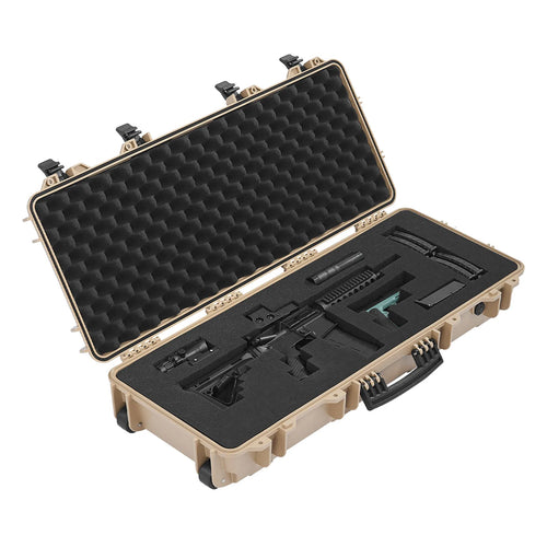 SucceBuy Hard Rifle Case Lockable Rifle Case with Pre-cut Foams Wheels IP67 Waterproof Pistol Storage Cases for Rifles Shotguns