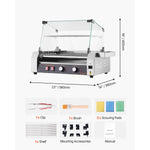 SucceBuy Hot Dog Roller 12/18/30 Hot Dog 5/7/11 Rollers Stainless Steel 750-1600W with Dual Temp Control Removable Shelf & Tray