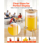 SucceBuy Beverage Dispenser Drink Dispensers for Parties Glass Juice Dispenser with Wood Stand Lemonade Juice Water Dispensers