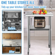 Charger l'image dans la visionneuse de galerie, Amocart 24 x 24 in Stainless Steel Kitchen Worktable shelves Commercial Work Bench Table with Caster Wheels for Home Kitchen
