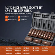 Charger l'image dans la visionneuse de galerie, SucceBuy 1/2" 3/8" Drive Impact Socket Set 13/23/33/34/48/65/90PCs SAE Metric Cr-V/Cr-Mo Socket Set 6 Point Alloy Steel Repair
