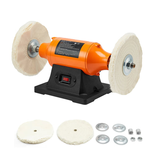 Amocart 1/2HP Bench Buffer Polisher 6-inch 3450RPM Single Speed  with 2PCS Cloth Wheels Cast Iron Base for Metal Wood Polishing