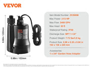 Charger l'image dans la visionneuse de galerie, Amocart Utility Pump 1/3HP 2450GPH High Flow 30ft Head Sump Pump Submersible Water Pump 10ft Long Power Cord for Draining Water
