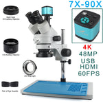 4K 2K 48MP HDMI USB VGA Microscope Camera 7X-45X Simul-Focal Stereo Trinocular Zoom Microscope Set With Auxiliary Objective Lens