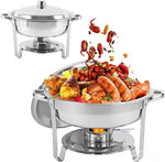 Amocart 4 Pack Chafing Dish Buffet Set Stainless Steel Chafer w/4 Full Size Pan Round Catering Warmer Server for Party Banquets