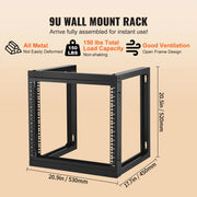 Bild in Galerie-Viewer laden, Amocart 9U Wall Mount Rack 150lbs Max Load Capacity Open Frame Server Network Rack with Cage Nuts Screw for Server IT Equipment
