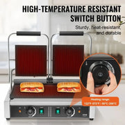 Charger l'image dans la visionneuse de galerie, Amocart Commercial Panini Grill 3600W Electric Sandwich Panini Maker 19"x9" Full Grooved Enamel Plate for Hamburger Steak Bacon
