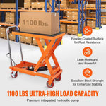 Amocart 1100lbs Hydraulic Lift Table Cart Manual Single Scissor 35.4" Lifting Height with 4 Wheels for Handling Transport