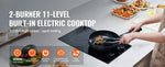 Amocart 12 inch Electric Cooktop 2 Burners Built-in Electric Stove Top Ceramic Top Radiant Cooktop w/ Glass Panel Knob Control