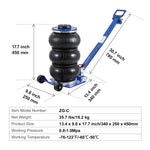 Amocart Pneumatic Jack 3 Ton/5 Ton Triple Bag Air Jack Quick Lift Heavy Duty Car Repair Jacks Folding Rod Jacks with Two Wheels