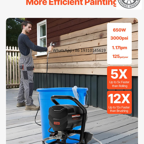 SucceBuy Stand Airless Paint Sprayer, 650W High Efficiency Airless Sprayer, 3000PSI Electric Paint Sprayer Machine Extension Rod