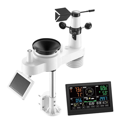 Amocart 7-in-1 Wi-Fi Weather Station & APP Control, 7.5-Inch VA Display Solar Powered Sensor, Indoor & Outdoor Weather Forecast
