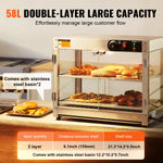 SucceBuy 2-Tier Commercial Food Warmer Display 800W Display Warmer 86℉~185℉Temperature 58L Hamburger Pizza Bread Fried Chicken