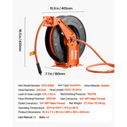 Charger l'image dans la visionneuse de galerie, SucceBuy Retractable Air Hose Reel Auto Rewind Air-Compressor Hoses Reel with 5 ft Lead in Ceiling/Wall Mount Steel Double Arm

