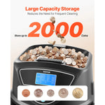 SucceBuy Coin Sorter Coin Counter Machine for 5 Kinds of USD Coins Coin Sorter & Wrap Machine Holds up to 2000 Coins LCD Screen