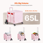 SucceBuy 150lbs Stair Climbing Cart 65L Foldable Utility Hand Cart with Wheels Collapsible Crate RollingCart for Shopping Office