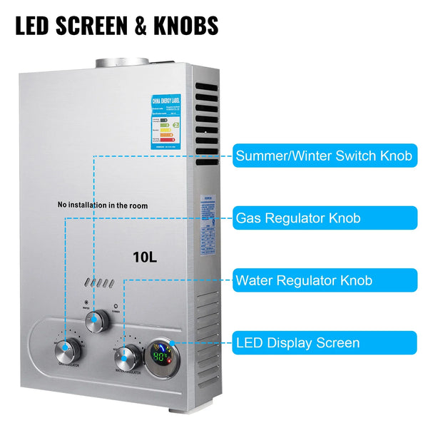 10L 12L 18LLPG Portable Instand Water Heater Propane Gas LPG Wall-Mounted Tankless Water Heater Digital Display