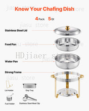 Charger l'image dans la visionneuse de galerie, SucceBuy 4 Pack Chafing Dish Buffet Set Stainless Steel Chafer w/4 Full Size Pan Round Catering Warmer Server for Party Banquets

