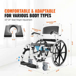 Amocart Shower Wheelchair 17.5in Bathroom Wheelchair for Inside Shower Adjustable Rolling Shower Chair for Disabled Adult