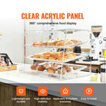Amocart 2/3-Tier Commercial Acrylic Pastry Bakery Display Case with Rear Door Access & Removable Shelves for Donut Bagels Cake