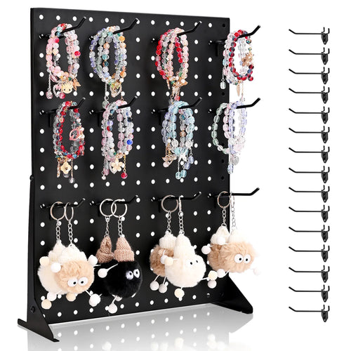 Amocart 1/2Sets Pegboard Display Stand 17x13in Tabletop Steel Peg Board Panel with 15 Hooks for Grocery Retail Jewelry Store
