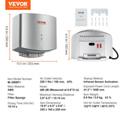 Charger l'image dans la visionneuse de galerie, Amocart Heavy Duty Commercial Hand Dryer 1400W Automatic High Speed Warm Wind Hand Blower Built-In Filter Sponge for Home

