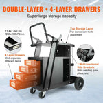 Amocart Welding Cart 2-Tier 4 Drawers Welder Cart with 360° Swivel Wheels Heavy Duty Rolling Welder Cart for Mig Plasma Cutter
