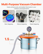 SucceBuy 1.5 / 3 / 5 Gallon Vacuum Chamber & 3.5CFM Single Stage Pump Kit with 4.92ft Hose for Degassing Resin Silicone Epoxies