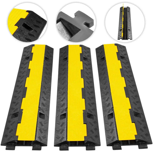 Amocart Cable Protector Ramp Wire Cable Cover Cord Guard 2 Channels Rubber + PVC 11000LBS Speed Bump Parking Driveway Traffic