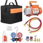 Amocart 3.5CFM 4CFM Single Stage Rotary Vane HVAC Air AC Vacuum Pump & A/C Refrigerant Kit Manifold Gauge Set Air Conditioning