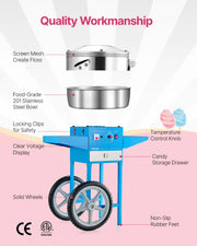 Charger l'image dans la visionneuse de galerie, Amocart Electric Cotton Candy Machine with Cart Commercial Candy Floss Maker with 20.5 in Stainless Steel Bowl, Sugar Scoop
