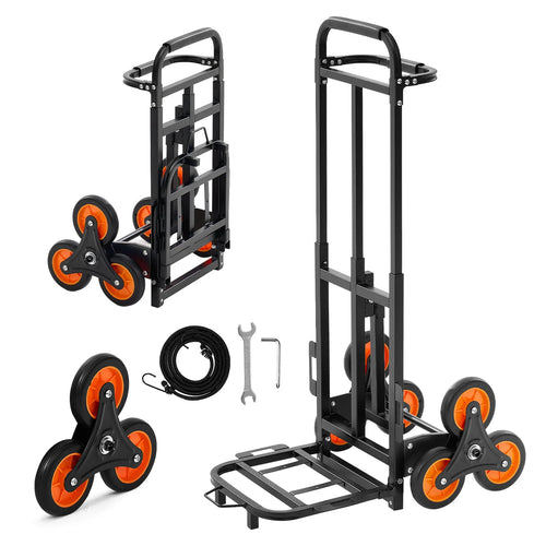 Amocart 220LBS Stair Climbing Cart Folding Trolley Cart with Telescoping Handle & Wheels Stair Climber Dolly for Home Warehouse