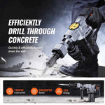 Amocart Electric Heavy Demolition Jack Hammer 1400W 2pcs Chisels Bits Chipping with Case 2900 BPM Concrete Breaker Gloves Black