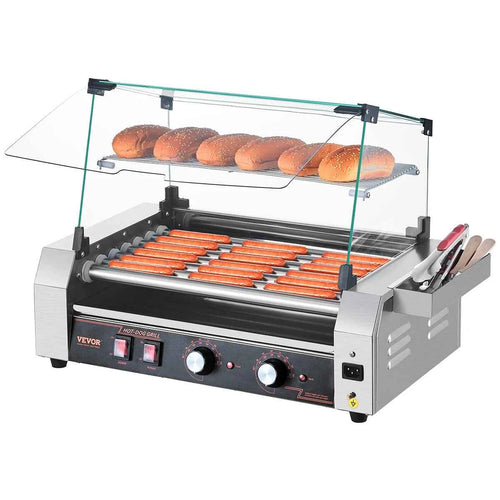 Amocart 5 7 11 Rollers Hot Dog Roller Stainless Steel Sausage Grill Cooker Commercial Hot Dog Machine with Dual Temp Control