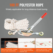 Charger l'image dans la visionneuse de galerie, Amocart Rope Puller 3/4 T 1653lbs Pulling Capacity with 100' 0.6" diameter Rope 2 Hook Come Along Winch Heavy Duty Puller Tool
