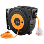 SucceBuy Retractable Extension Cord Reel 45 FT / 65 FT with Lighted Triple Tap Outlet 180° Swivel Bracket Heavy Duty Power Cord