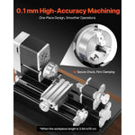 Amocart 2.76x5.12 in Mini Metal Lathe Machine 36W 20,000 RPM Speed + 3-jaw Chuck Aluminum Alloy for Processing Precision Parts