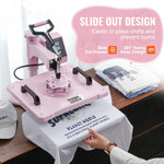 Amocart Heat Press Machine 12x15 inch  8 in 1 Heat Transfer Machine 360° Swing Away T-Shirt for T-Shirts/Mugs/Hats/Plates Pink