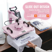 Bild in Galerie-Viewer laden, Amocart Heat Press Machine 12x15 inch  8 in 1 Heat Transfer Machine 360° Swing Away T-Shirt for T-Shirts/Mugs/Hats/Plates Pink
