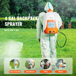 SucceBuy Battery Powered Backpack Sprayer Adjustable Pressure 4 Gallon Tank with 8/6Nozzles 2Wands for Weeding Spraying Cleaning