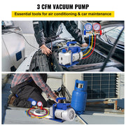 Bild in Galerie-Viewer laden, Amocart 3CFM 1/4HP Single Stage Air Vacuum Pump HVAC R134a R12 R22 R410a A/C Refrigeration Kit AC Manifold Gauge R134 Can Tap
