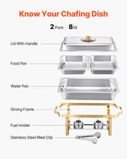 Charger l'image dans la visionneuse de galerie, 【Premium】SucceBuy 2/4 Pack Chafing Dish Buffet Set Stainless Steel Chafer with Half Size Pans Rectangle Catering Warmer for Part
