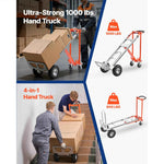 Amocart 1000 lbs 4 in 1 Hand Truck Convertible Dolly with Non-Slip Handle Aluminum Alloy Portable Trolley for Moving Home