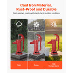 SucceBuy Well Hand Pitcher Pump 25 ft Maximum Lift Cast Iron NPT 1-1/4 in Connection for Garden Pond Farm Red/Black/Yellow/Green
